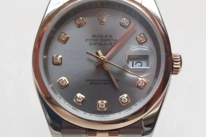 Δίχρωμο Rolex Datejust με καντράν με διαμάντια μετά τον καθαρισμό