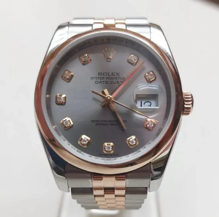 Δίχρωμο Rolex Datejust με καντράν με διαμάντια μετά τον καθαρισμό